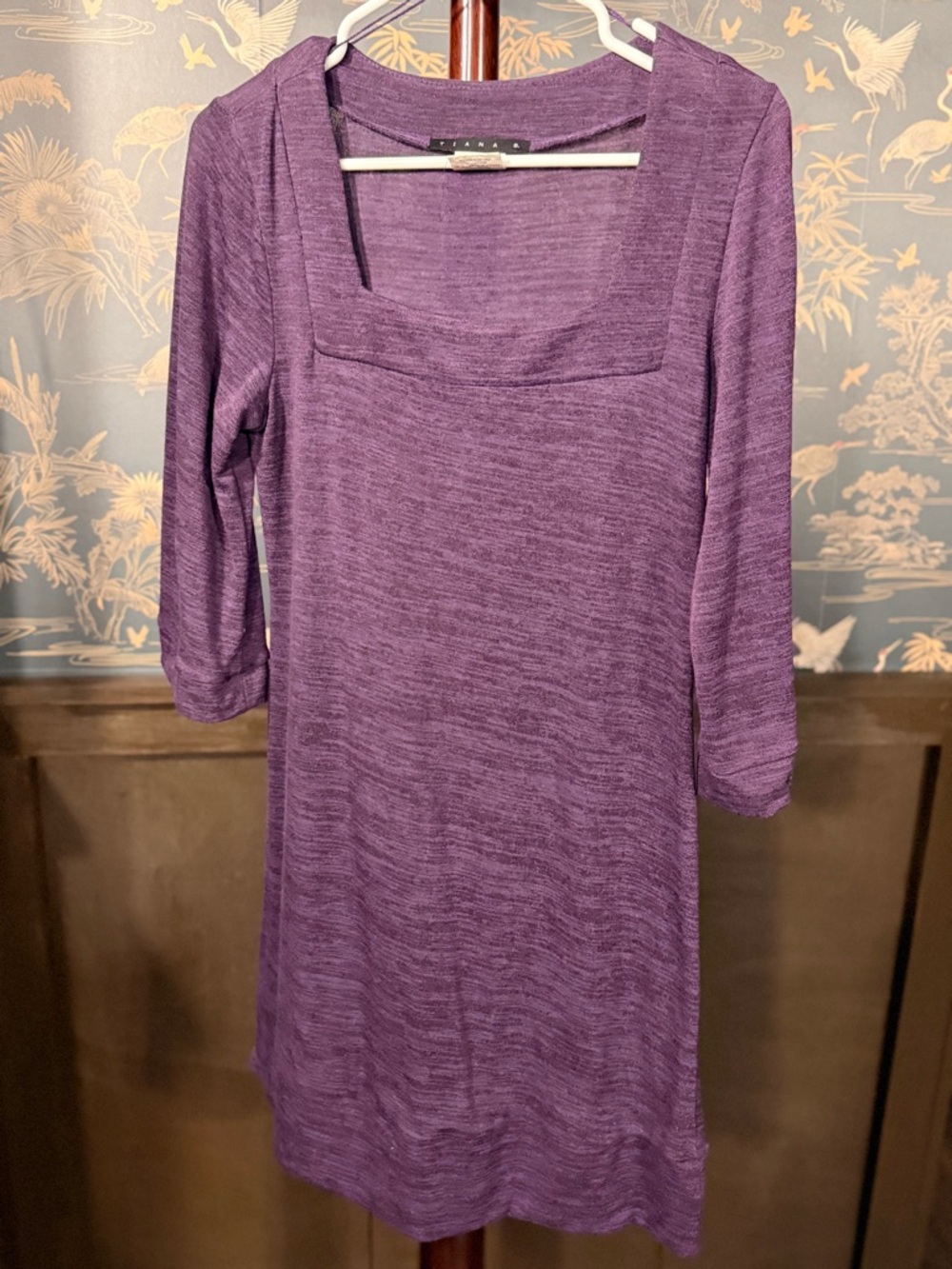 Tiana B. Purple Knit Square-Neck Long Sleeve Dress